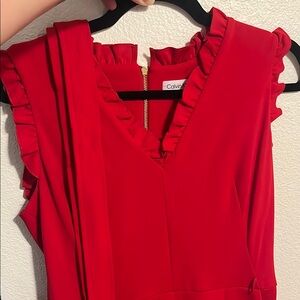 Calvin Klein Vibrant Red jumpsuit with Ruffle Trim